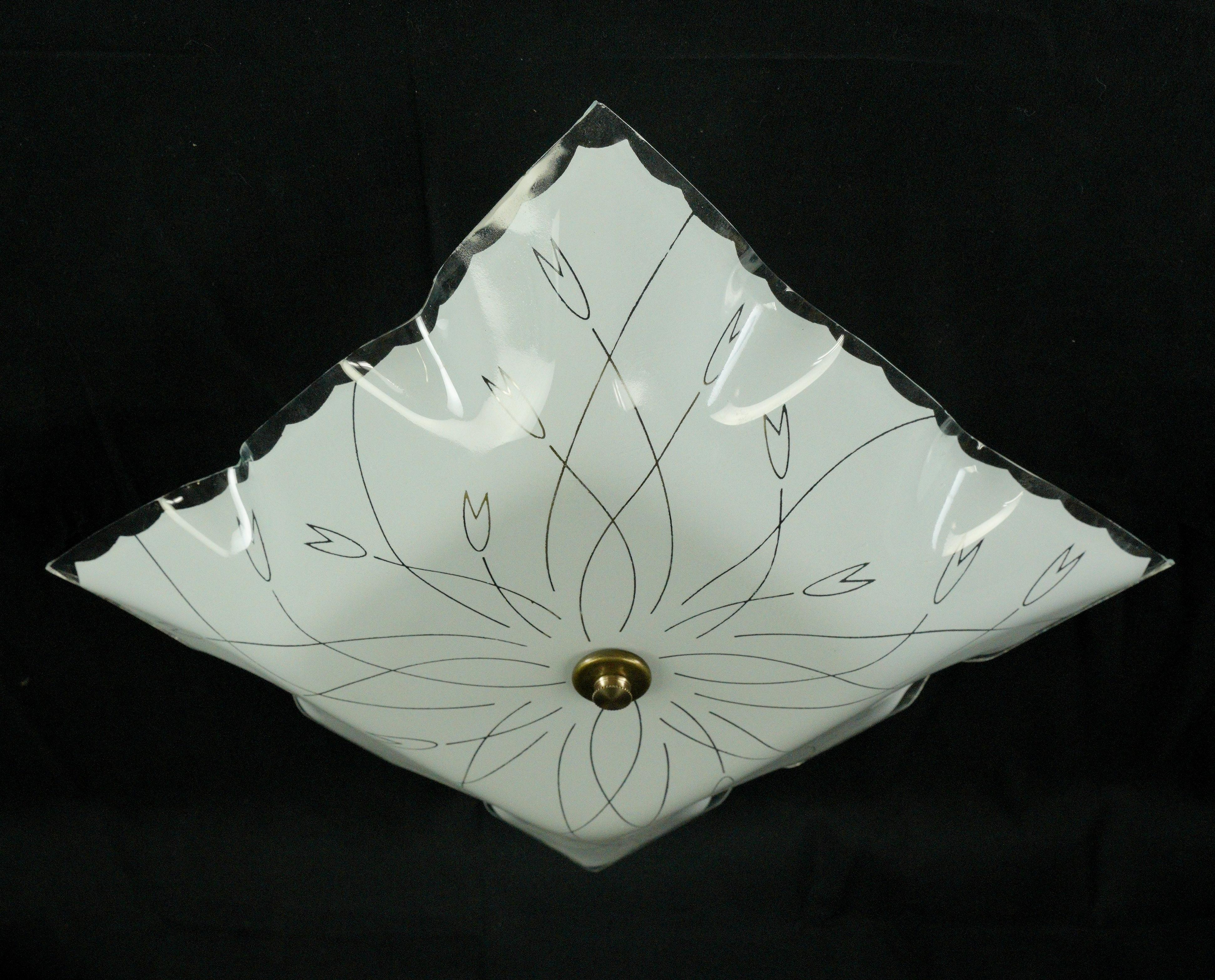 Quadratische, weiße, geblümte, halb-flush-Leuchte, Mid-Century Modern im Angebot 1