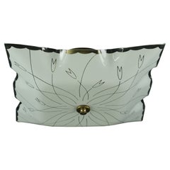 Mid-Century Modern Square White Floral Semi Flush Light