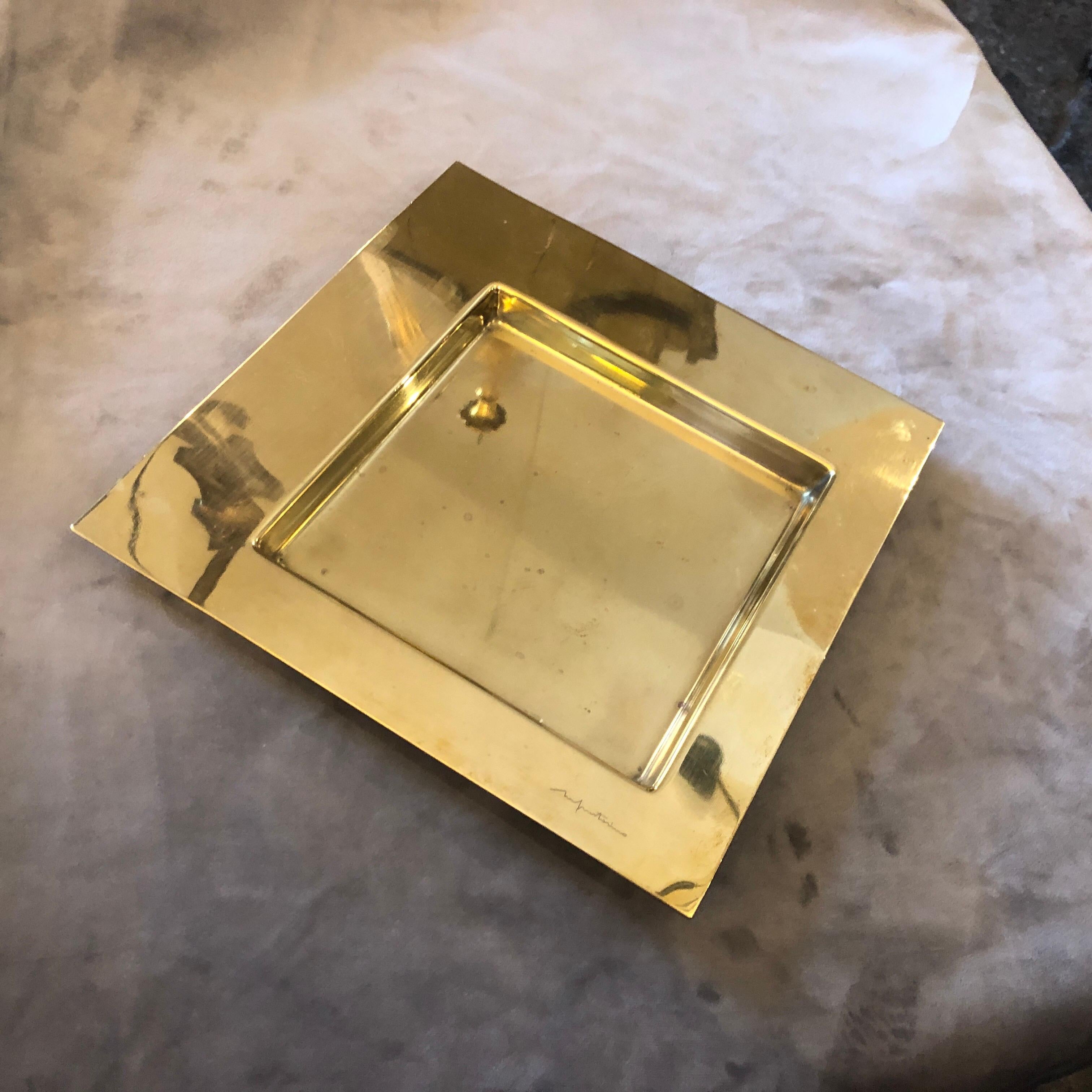 Mid-Century Modern Squared Brass Tray by Cleto Munari, circa 1970 In Good Condition In Aci Castello, IT