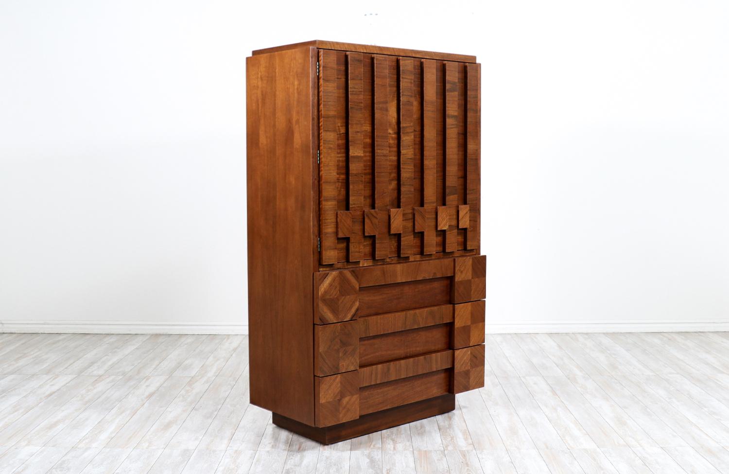 Mid-Century Modern Stacatto Geometric Highboy by Lane Furniture Co. In Excellent Condition In Los Angeles, CA