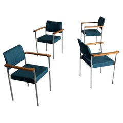 Mid-Century Modern Stackable Chrome Upholstered Side Armchairs or Dining Chairs