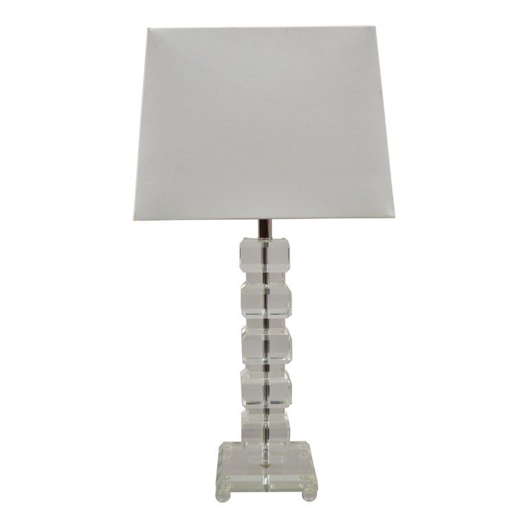 Mid Century Modern Stacked Lucite, Acrylic Column Table Lamp