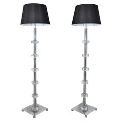 Mid Century Modern Stacked Lucite and Chrome Skyscraper Floor Lamps - a Pair