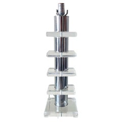 Mid Century Modern Stacked Lucite and Chrome Table Lamp