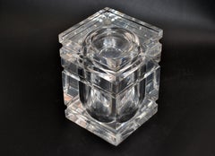Vintage Mid-Century Modern Stacked Lucite Ice Bucket Attached Swing Lid Barware