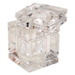Vintage Mid-Century Modern Stacked Lucite Ice Bucket Attached Swing Lid Barware
