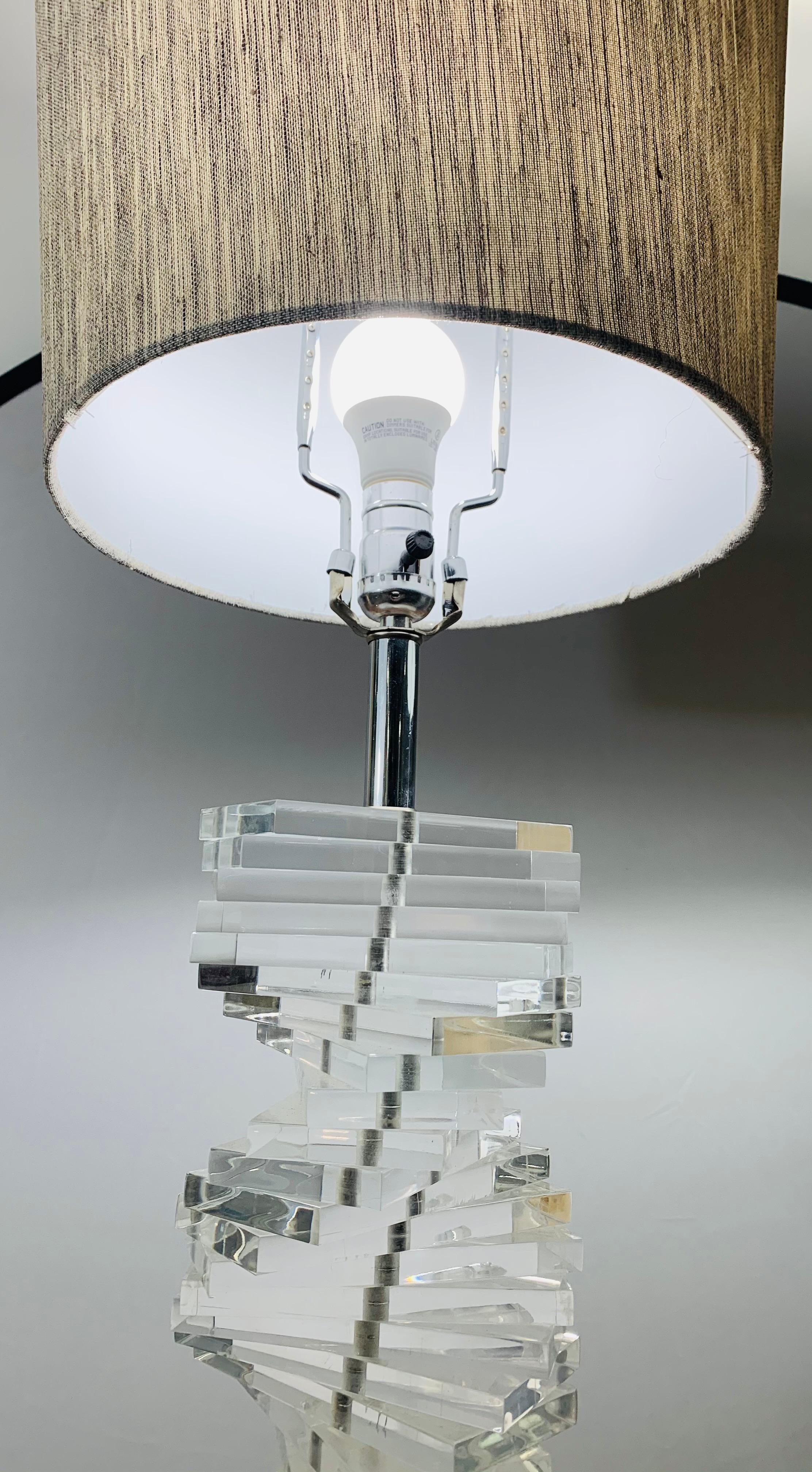 Mid-Century Modern Stacked Lucite Table Lamp 