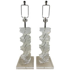 Mid-Century Modern Stacked Lucite Table Lamp "Grand Staircase", a Pair