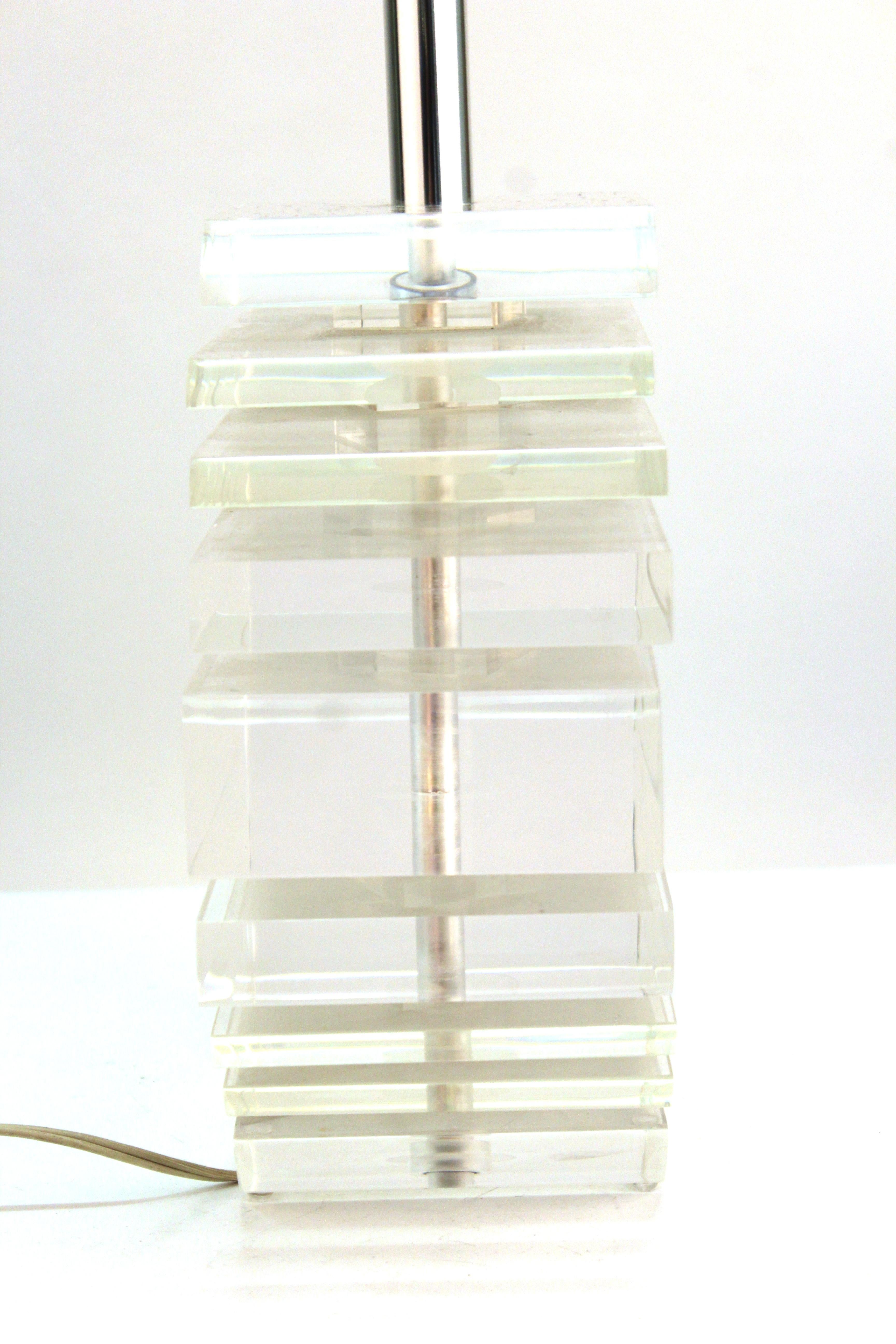 Mid-Century Modern Stacked Lucite Table Lamp in Karl Springer Style 2