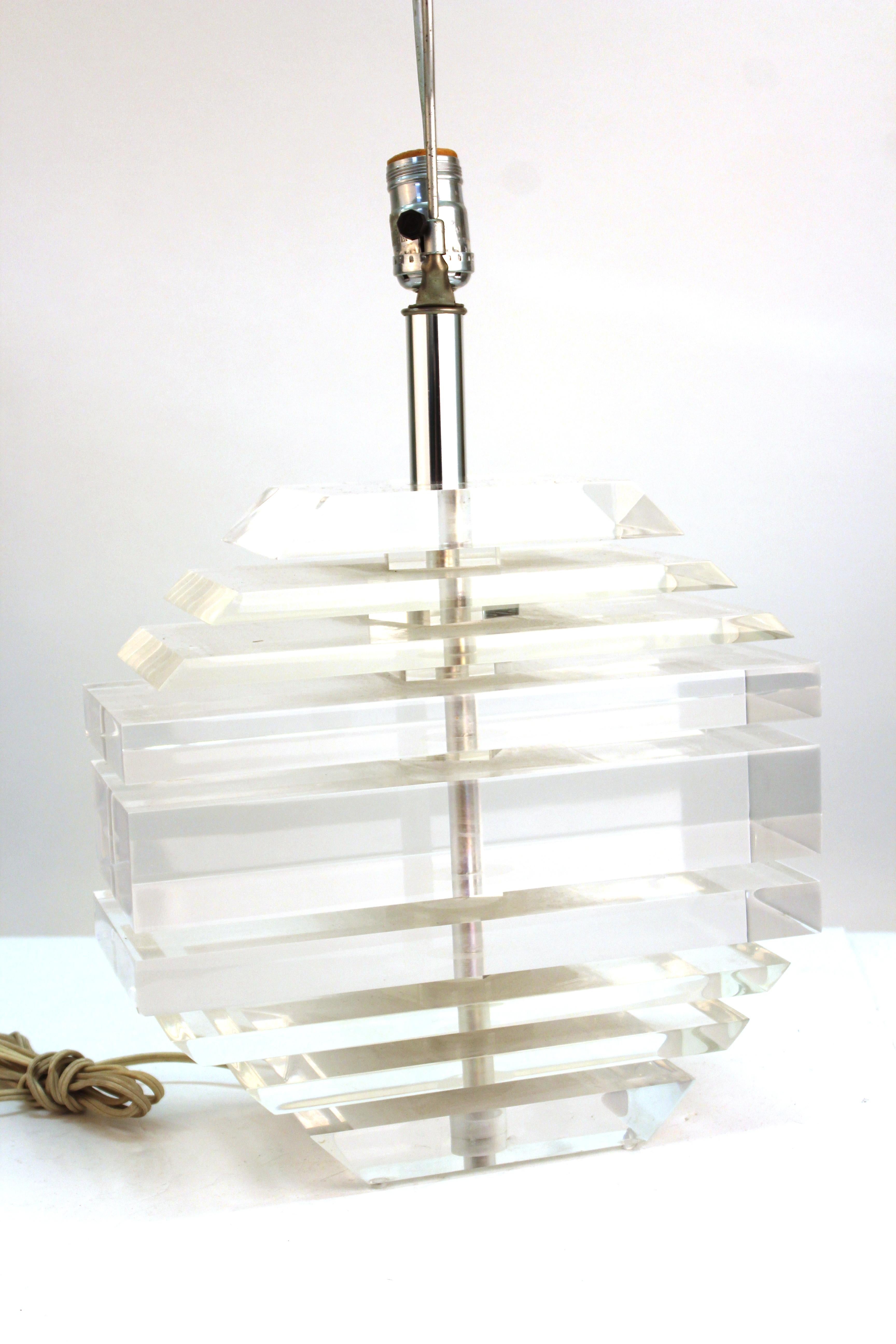 Mid-Century Modern Stacked Lucite Table Lamp in Karl Springer Style 3