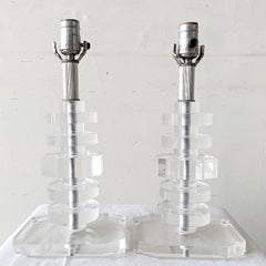 Mid Century Modern Stacked Lucite Table Lamps - a Pair