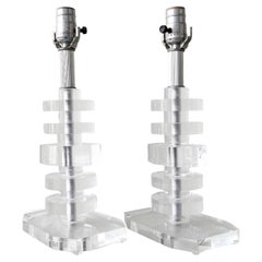 Mid Century Modern Stacked Lucite Table Lamps - a Pair