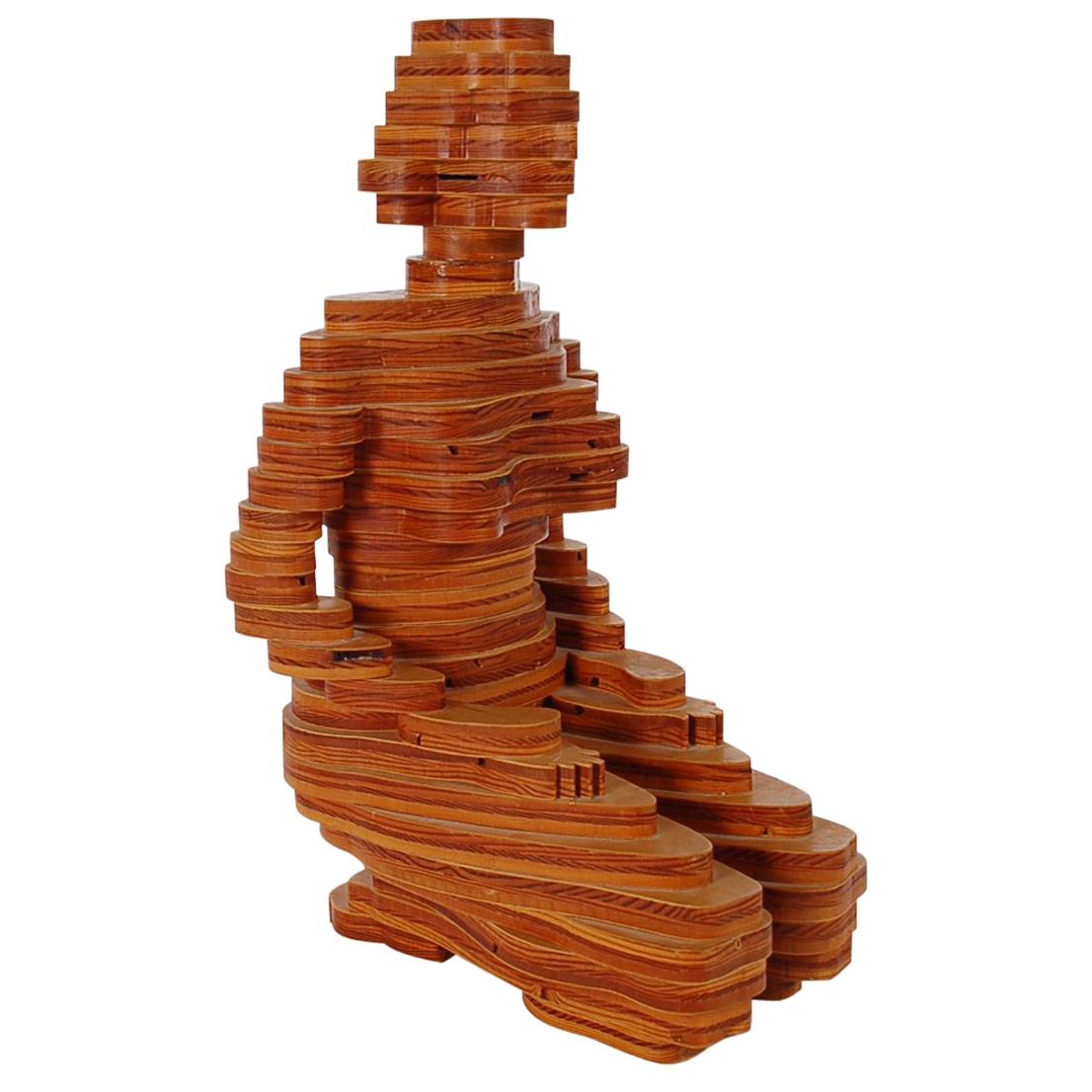 Mid-Century Modern Stacked Plywood Sculpture in Art Deco Figural Form