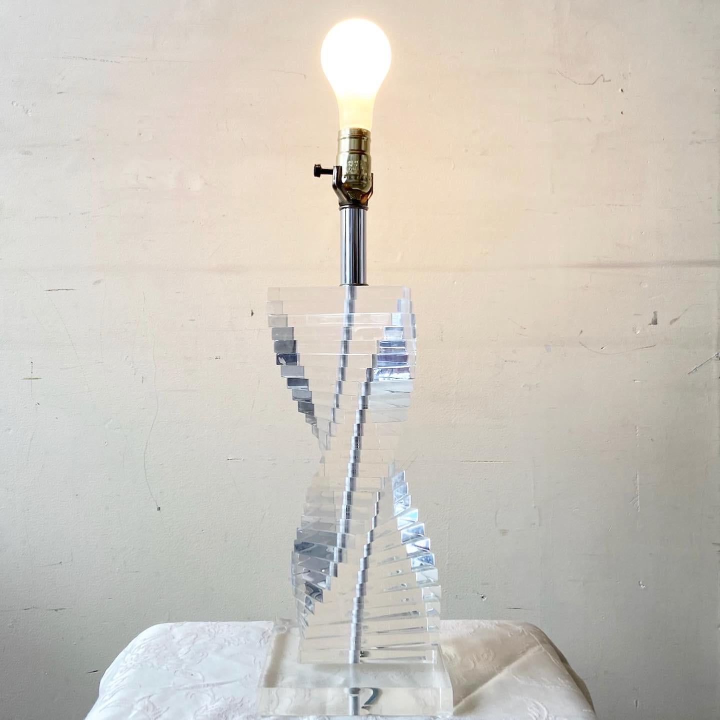 20th Century Mid-Century Modern Stacked Spiral Lucite Table Lamp
