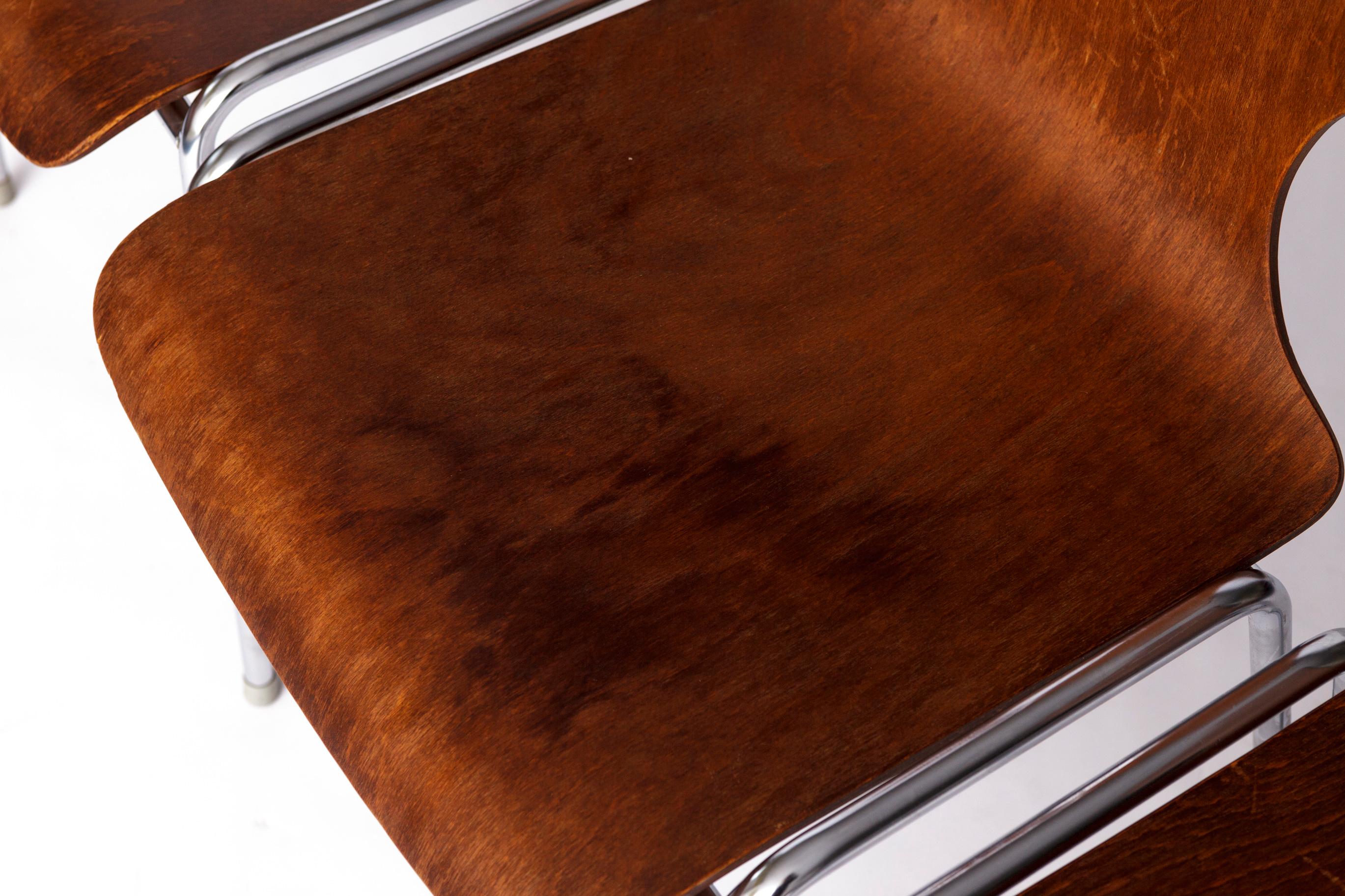 Teak Sedie impilabili moderne di metà secolo di Adam Stegner per Flötotto - Set di 3 in vendita