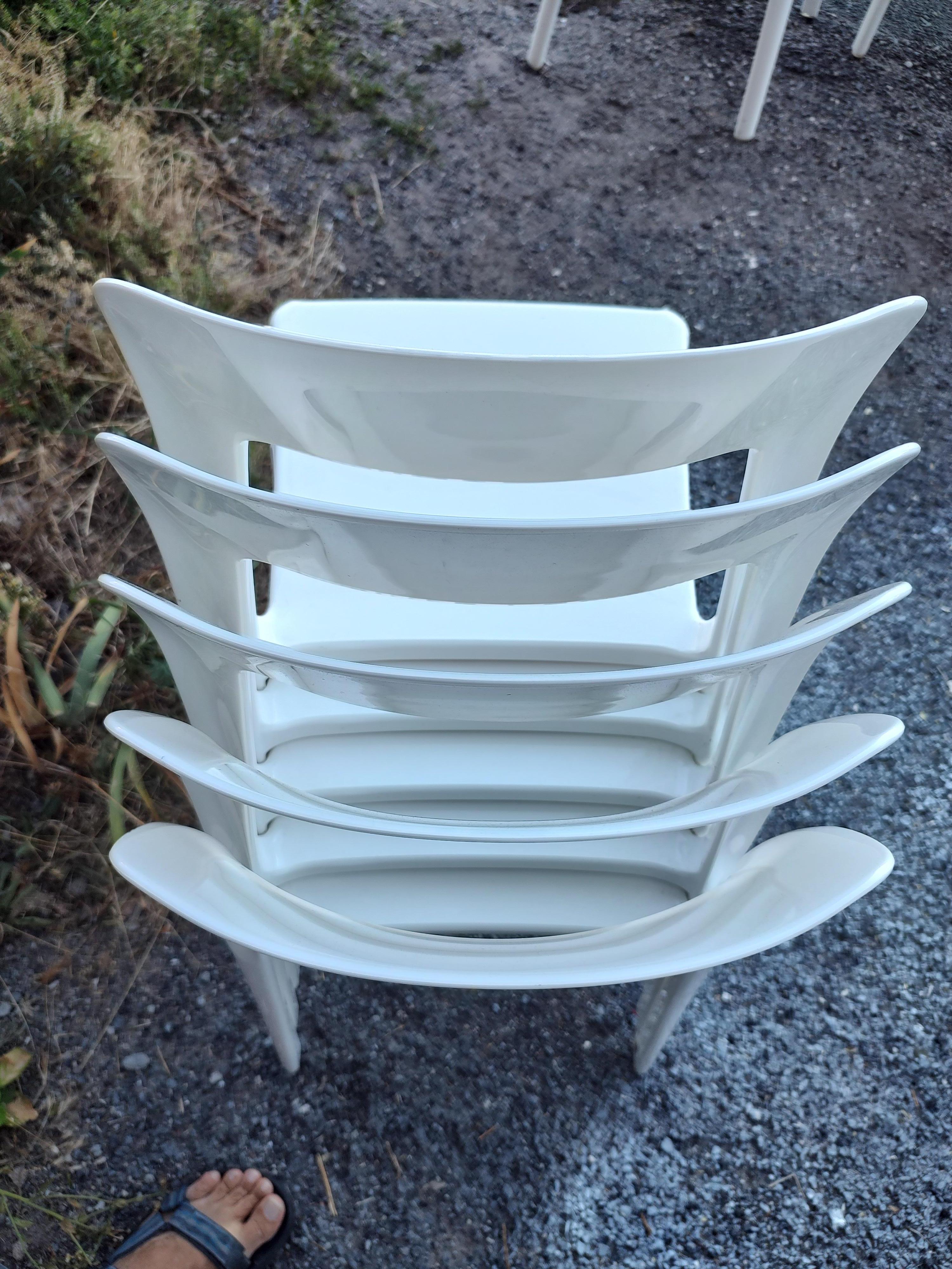 Molded 10 Mid Century Modern Stacking Chairs by AIR in White  For Sale