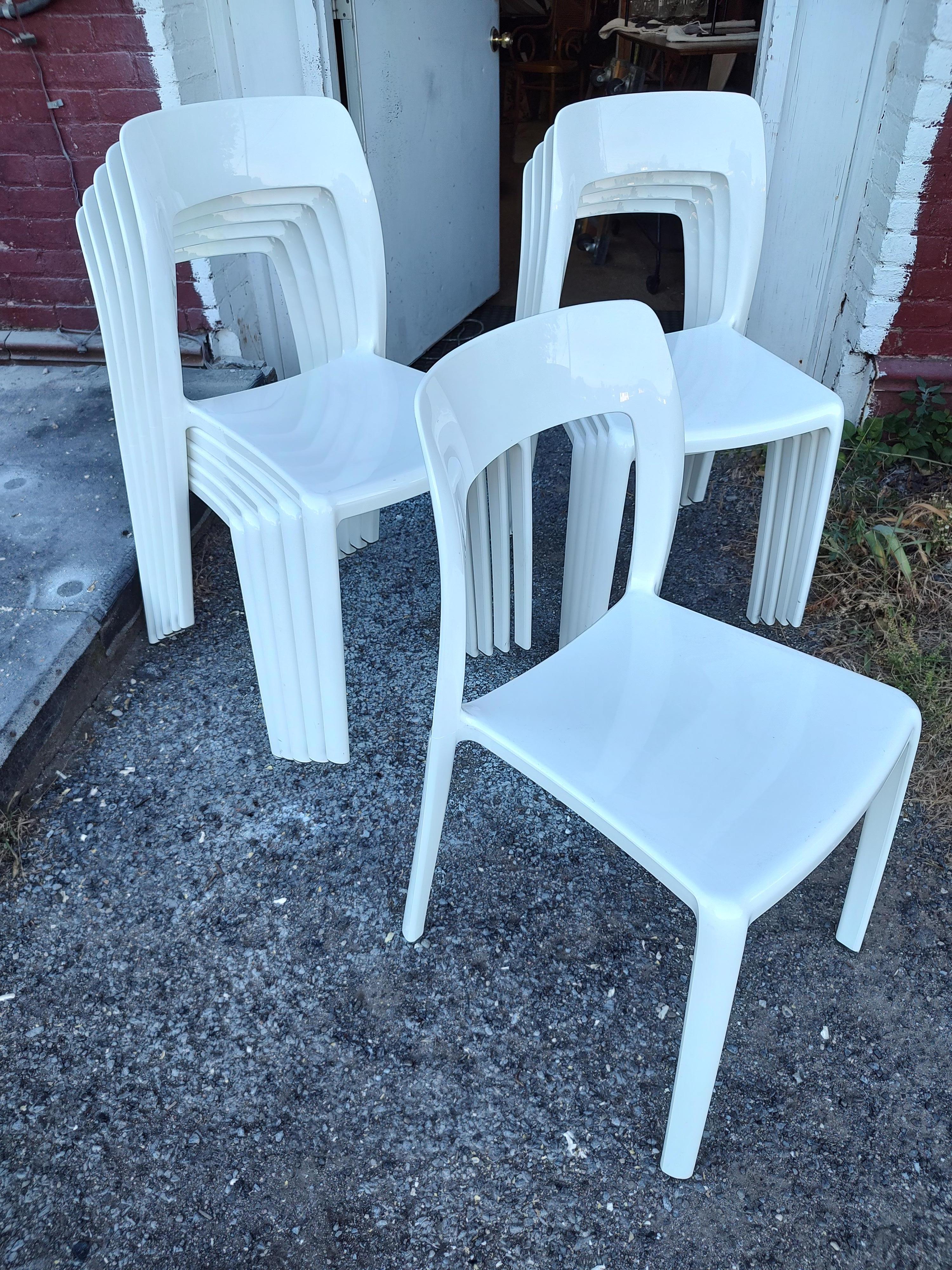 Plastic 10 Mid Century Modern Stacking Chairs by AIR in White  For Sale
