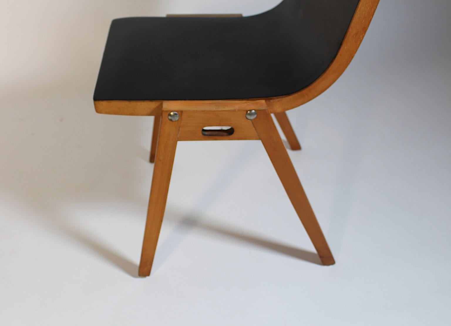 Mid Century Modern Stadthalle Chair Brown Beech Roland Rainer 1951 Vienna For Sale 5