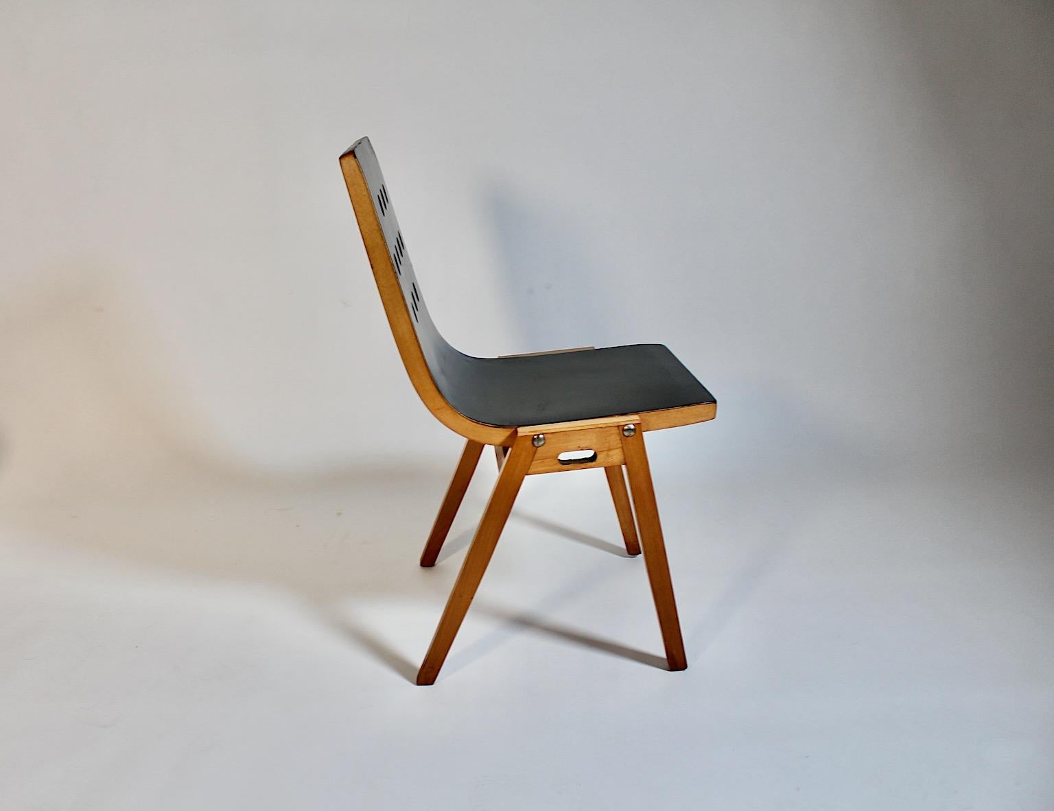 Mid Century Modern Stadthalle Chair Brown Beech Roland Rainer 1951 Vienna For Sale 6