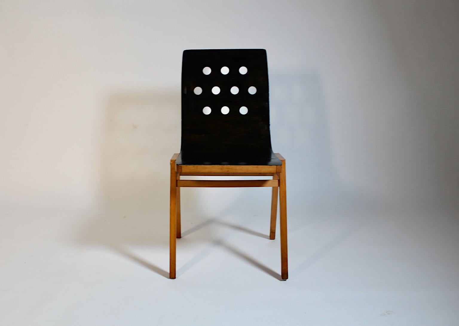 Mid Century Modern Stadthalle Chair Brown Beech Roland Rainer 1951 Vienna For Sale 8