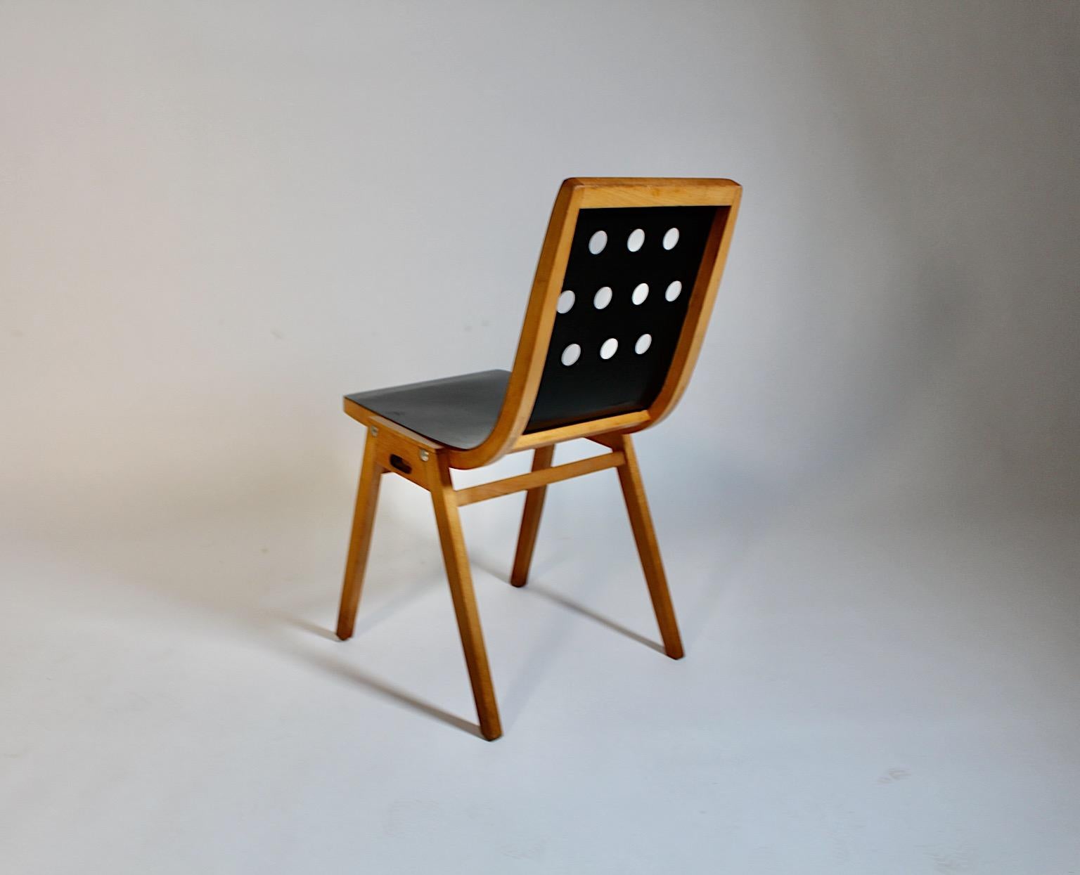 Austrian Mid Century Modern Stadthalle Chair Brown Beech Roland Rainer 1951 Vienna For Sale