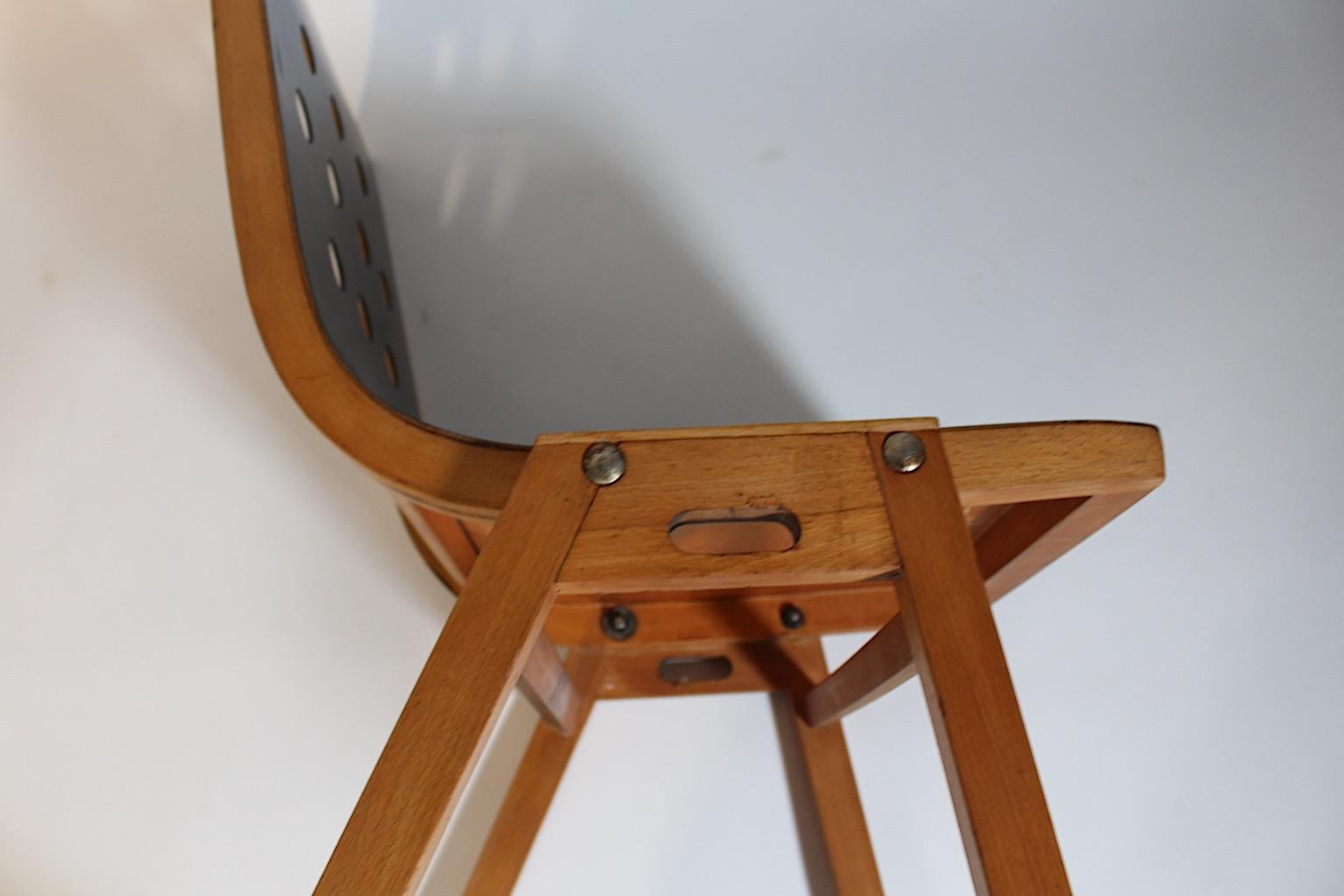 Mid Century Modern Stadthalle Chair Brown Beech Roland Rainer 1951 Vienna For Sale 2