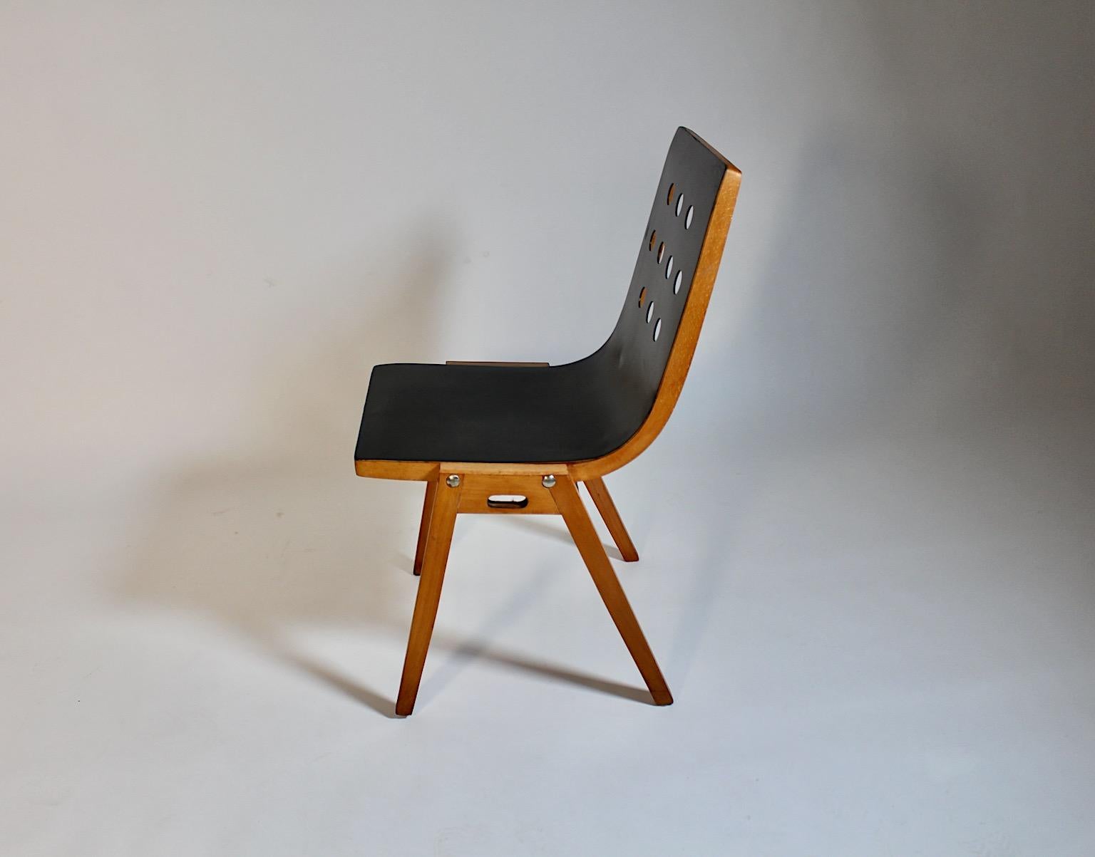Mid Century Modern Stadthalle Chair Brown Beech Roland Rainer 1951 Vienna For Sale 4