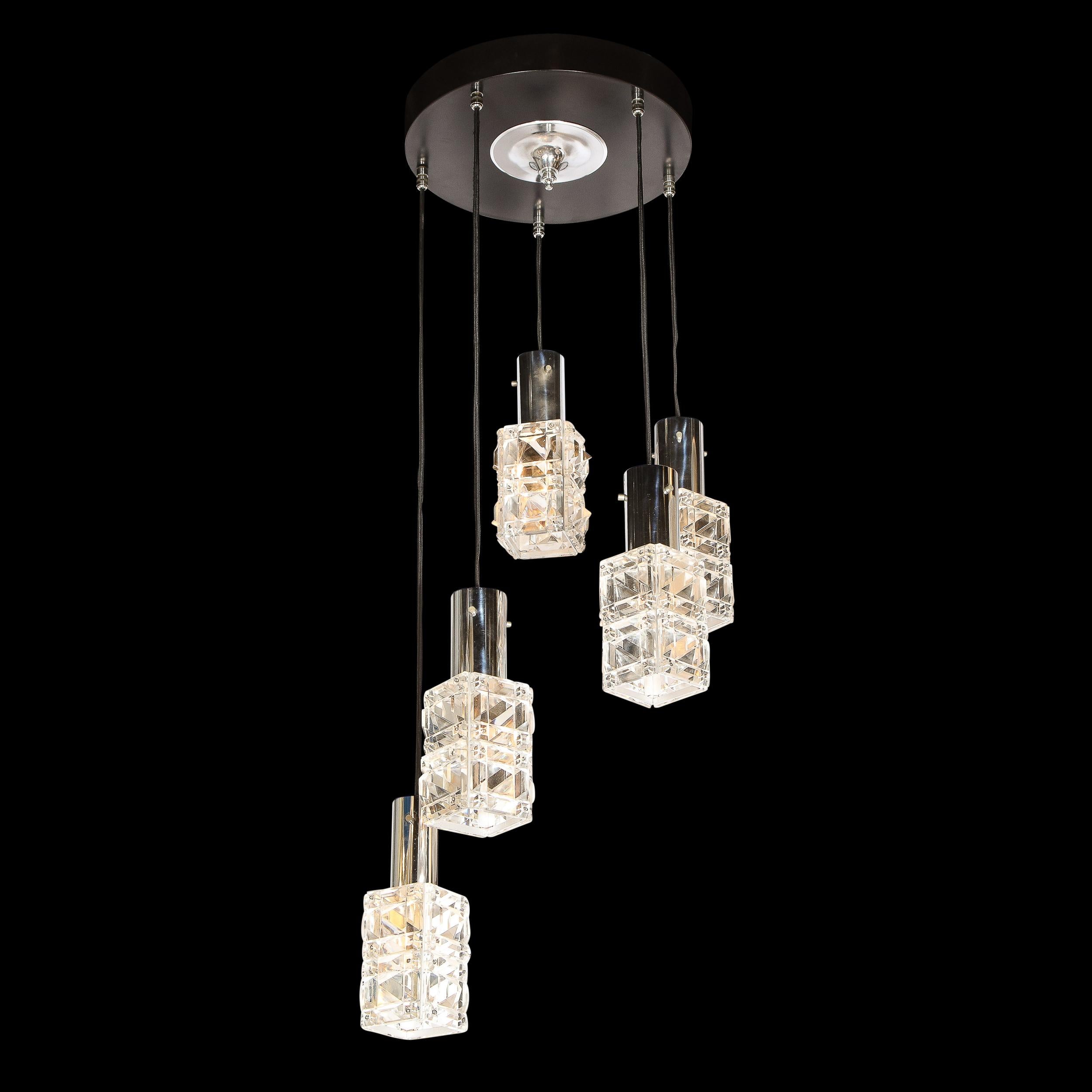 Mid-Century Modern-Kronleuchter aus verchromtem und facettiertem Glas von Kinkeldey (Moderne der Mitte des Jahrhunderts) im Angebot