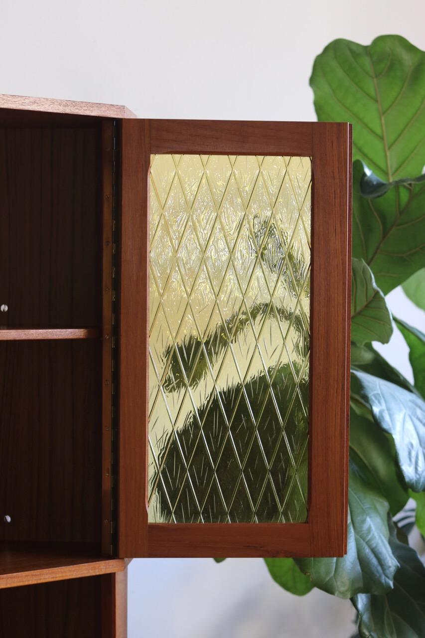 20th Century Mid-Century Modern Stained Glass Corner Cabinet
