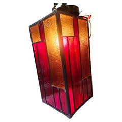 Mid-Century Modern Stained Glass Pendant Lamp In Reds