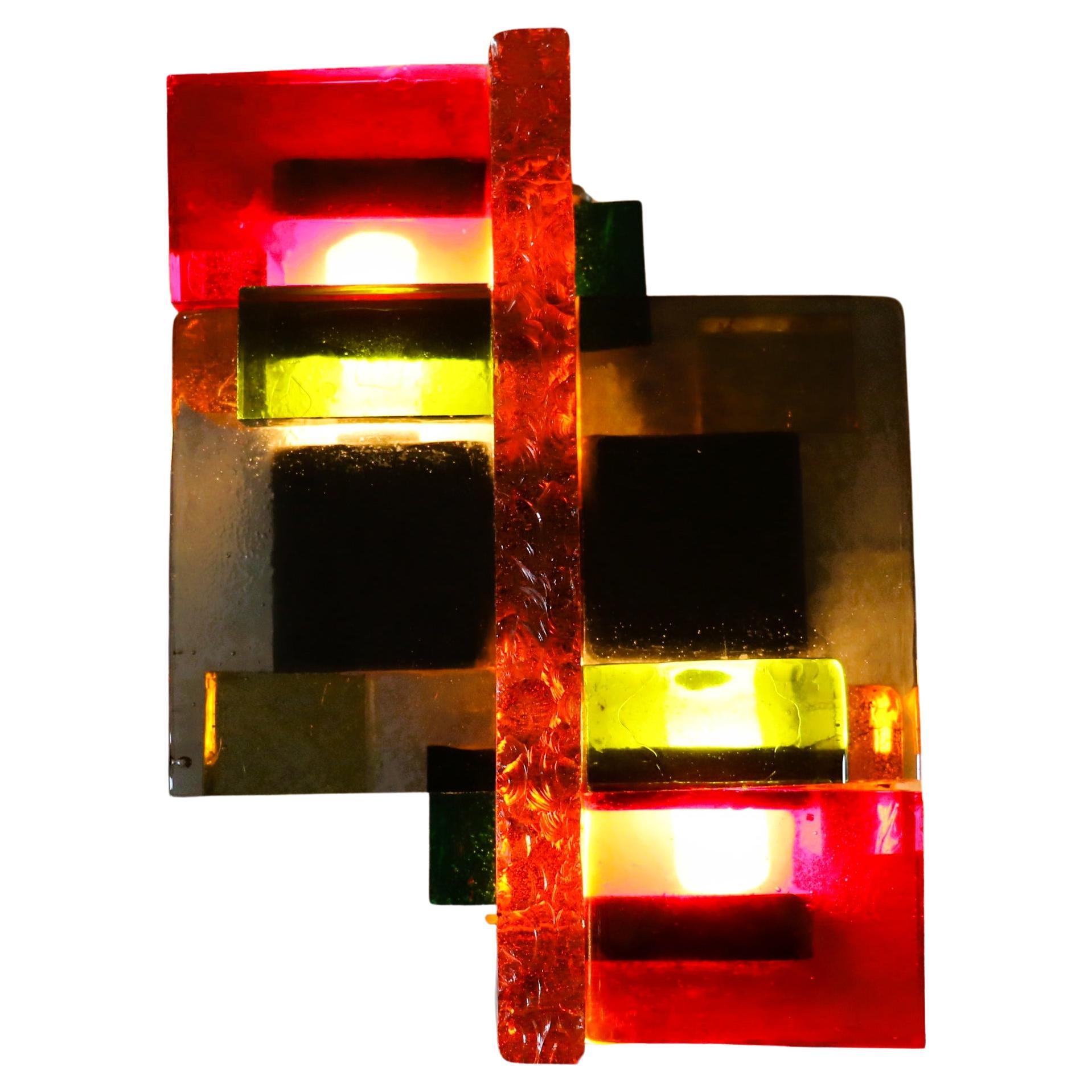 Mid-Century Modern Stained Glass Wall Sconce by Jean-Simon Labret, 20th Century