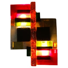 Mid-Century Modern Stained Glass Wall Sconce by Jean-Simon Labret, 20th Century