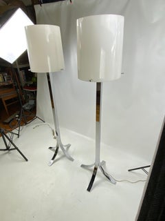 Mid-Century Modern Stainless Chrome Floor Lamps, a Pair
