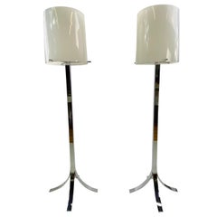Mid-Century Modern Stainless Chrome Floor Lamps, a Pair