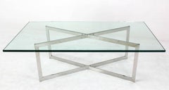 Mid Century Modern Stainless Chrome X-Base Coffee Table with Glass Top