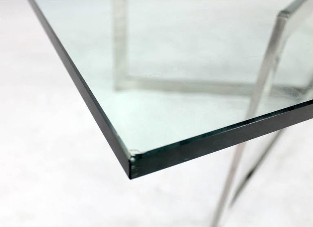 Polished Mid Century Modern Stainless Chrome X-Base Coffee Table with Glass Top For Sale