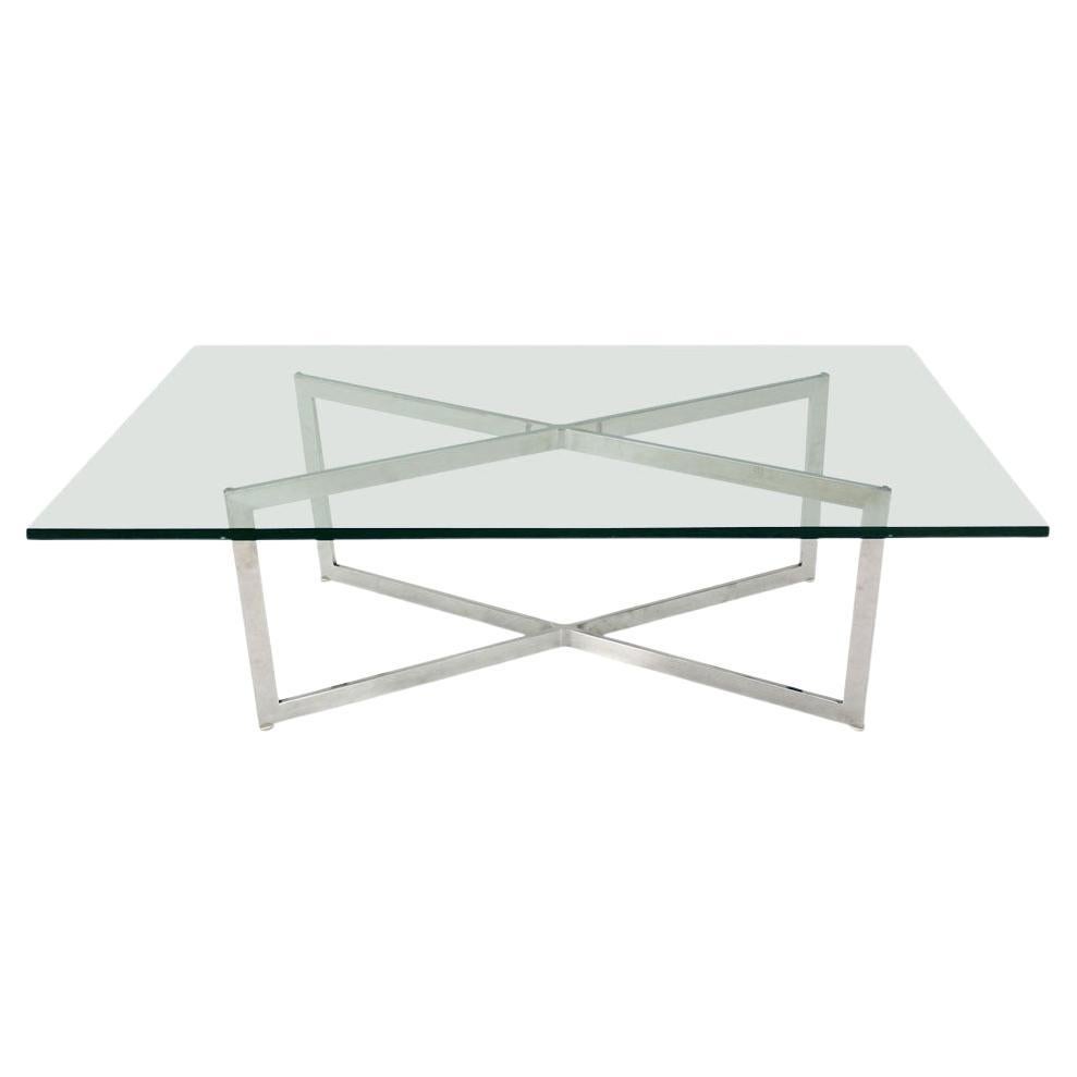Mid Century Modern Stainless Chrome X-Base Coffee Table with Glass Top
