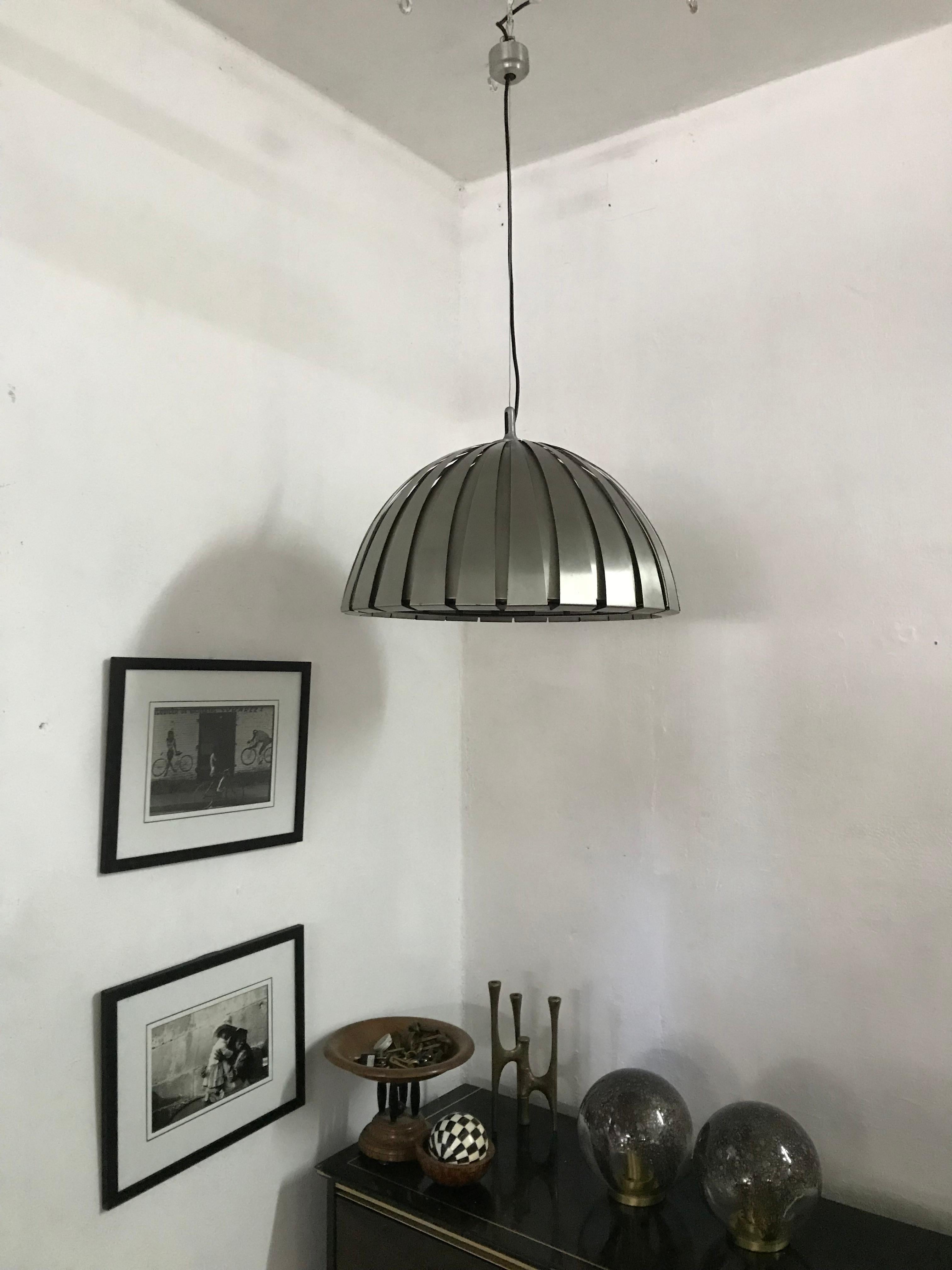 Mid-Century Modern Stainless Steel Chandelier, Martinelli Luce, Italy For Sale 3
