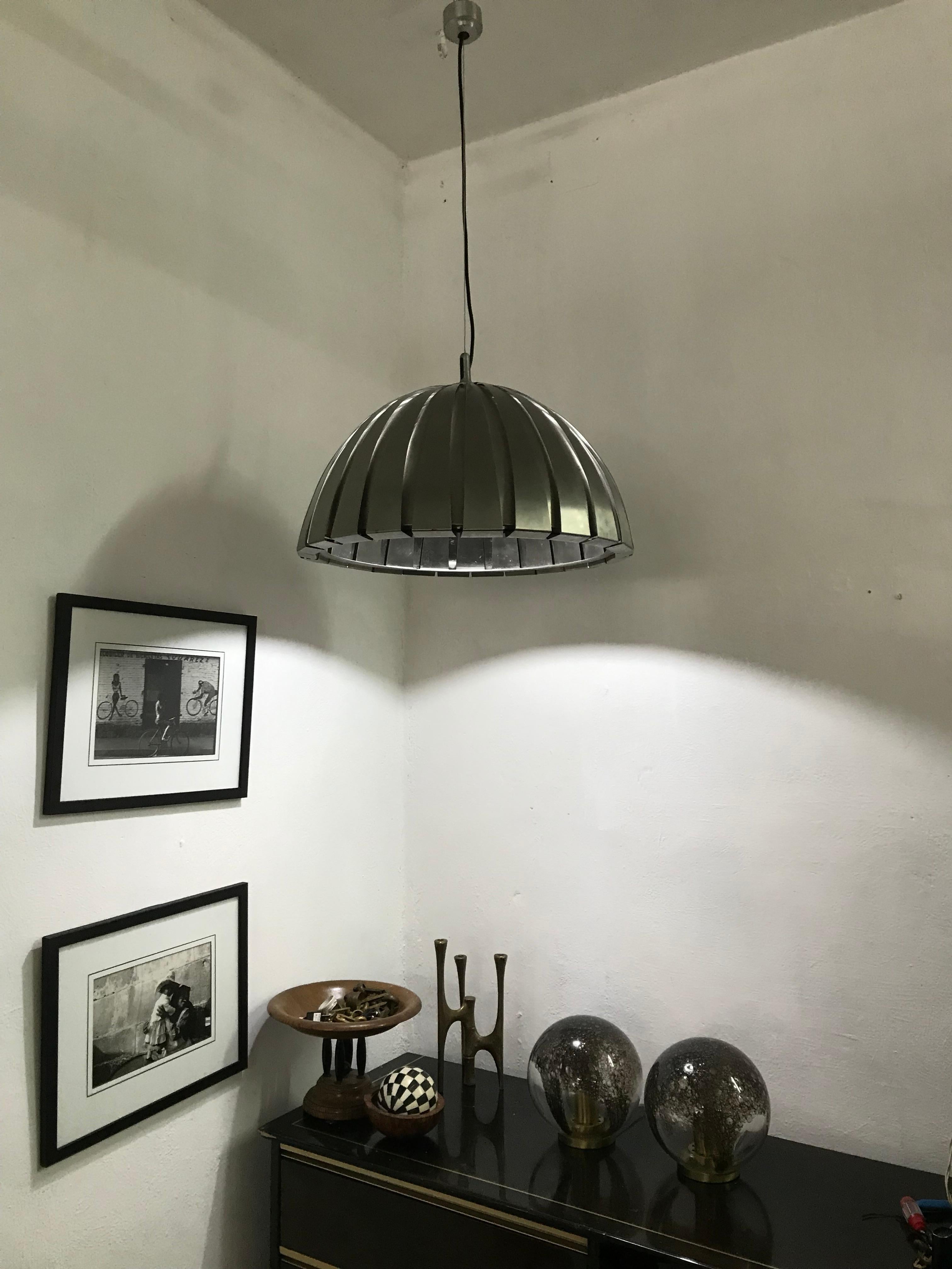 Space Age Mid-Century Modern Stainless Steel Chandelier, Martinelli Luce, Italy For Sale