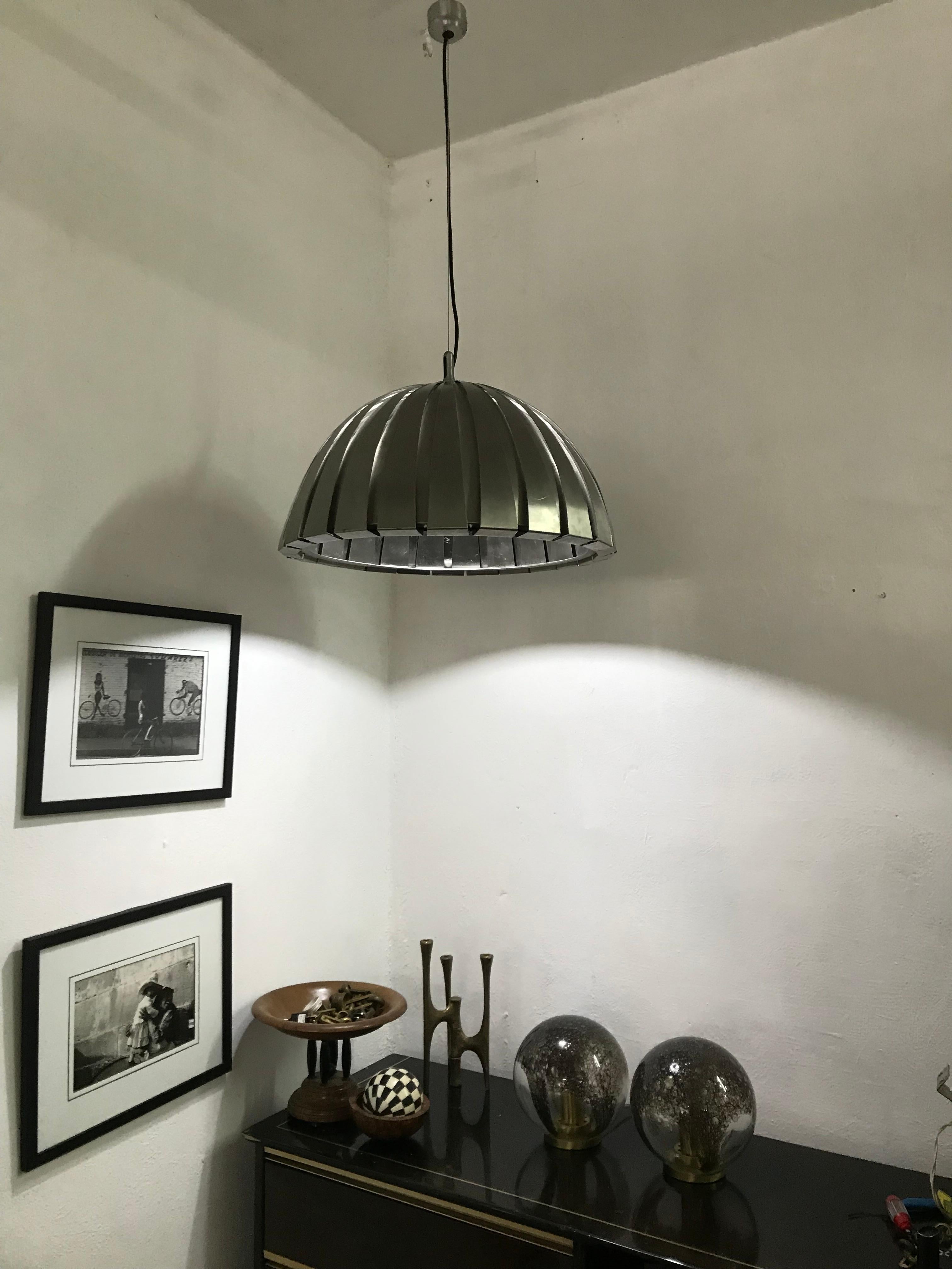 Italian Mid-Century Modern Stainless Steel Chandelier, Martinelli Luce, Italy For Sale