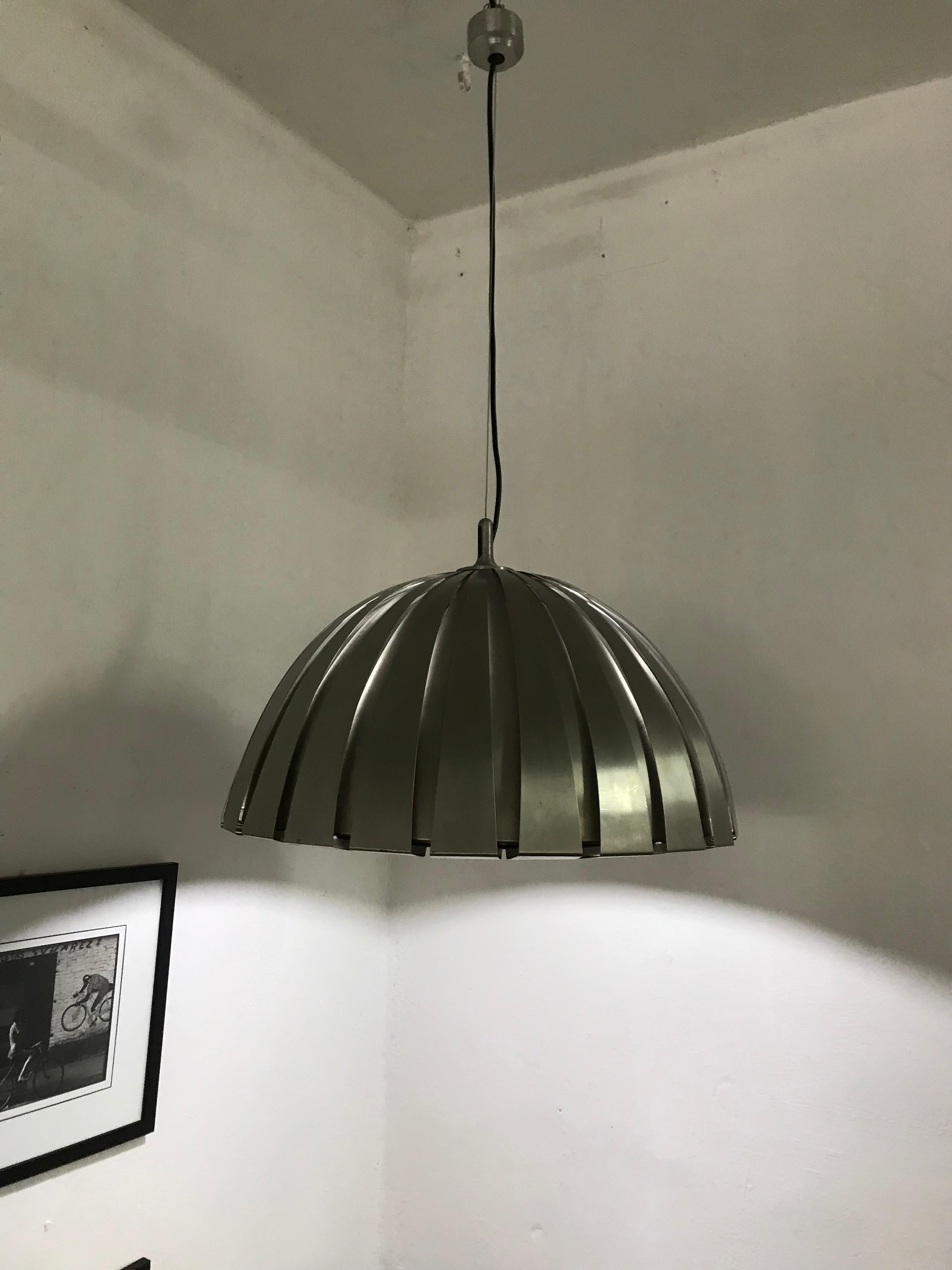 Mid-Century Modern Stainless Steel Chandelier, Martinelli Luce, Italy In Good Condition For Sale In Merida, Yucatan