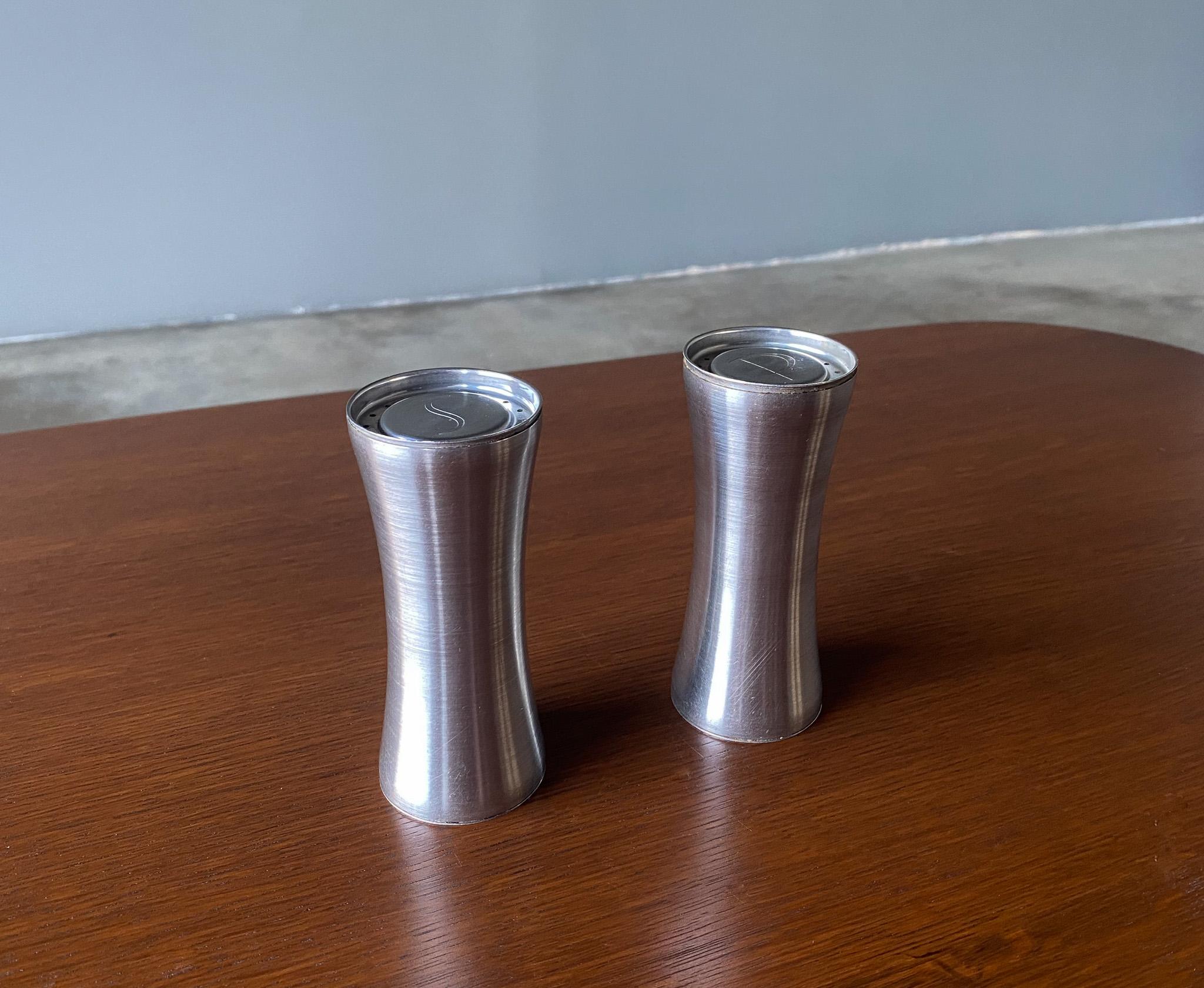 Mid Century Modern Stainless Steel Salt & Pepper Shakers Set, USA, 1950's. 
