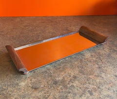Mid-Century Modern Stainless Steel & Walnut Serving Tray