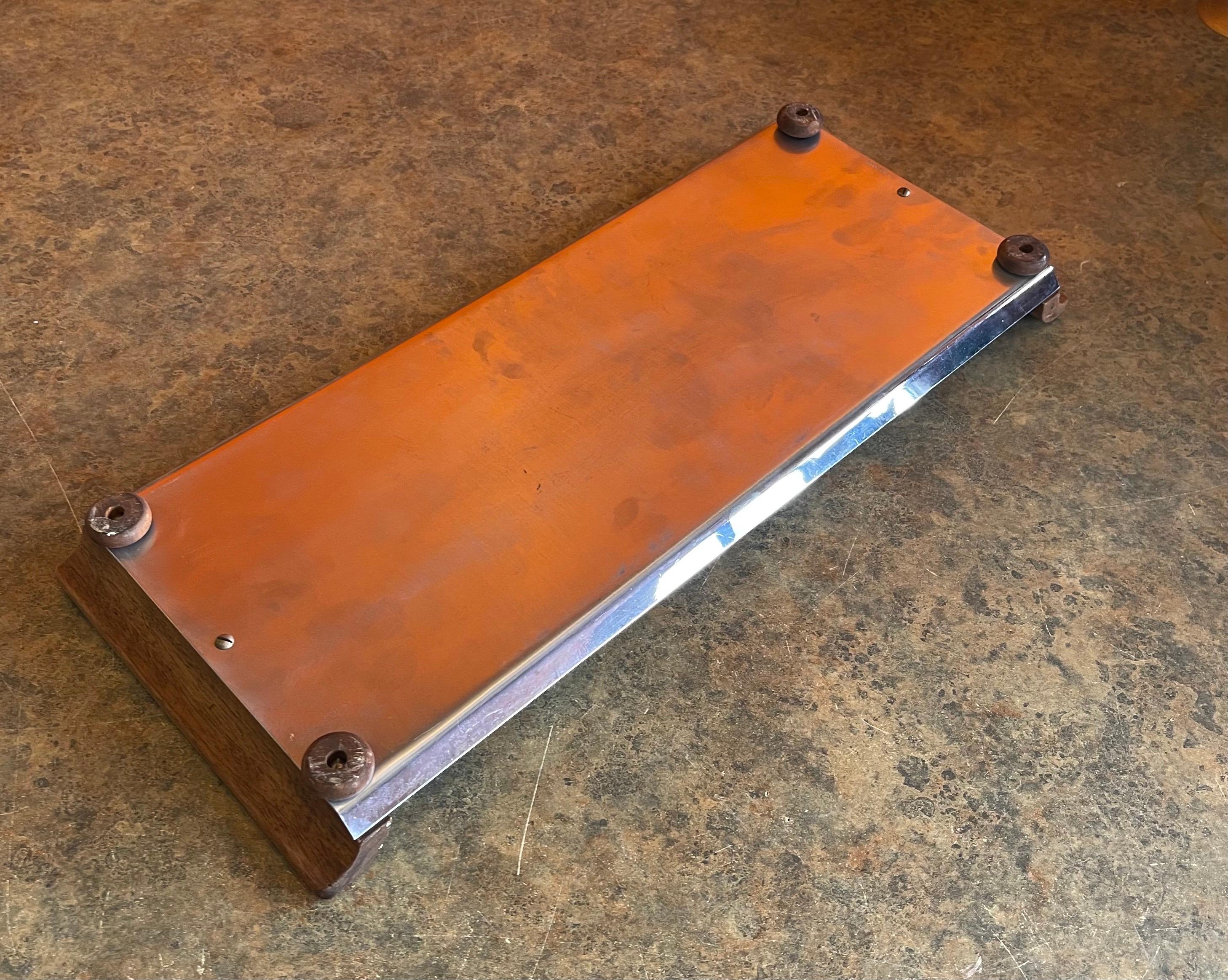Mid-Century Modern Stainless Steel & Walnut Serving Tray For Sale 2
