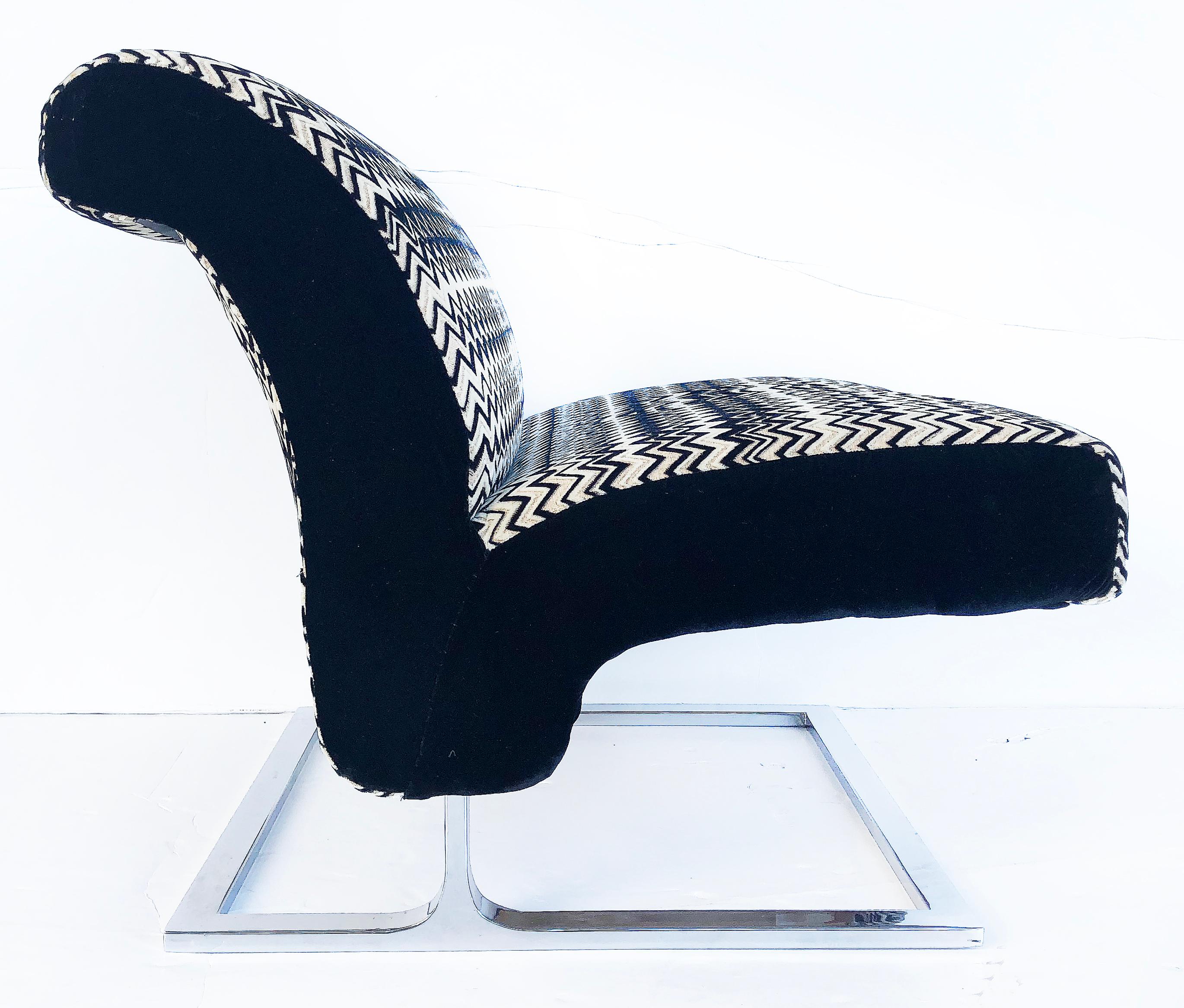 Mid-Century Modern Stainless Upholstered Slipper Chairs, Pair In Good Condition For Sale In Miami, FL