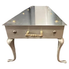 Mid-Century Modern Stainless with Brass Footman Cocktail Coffee Table