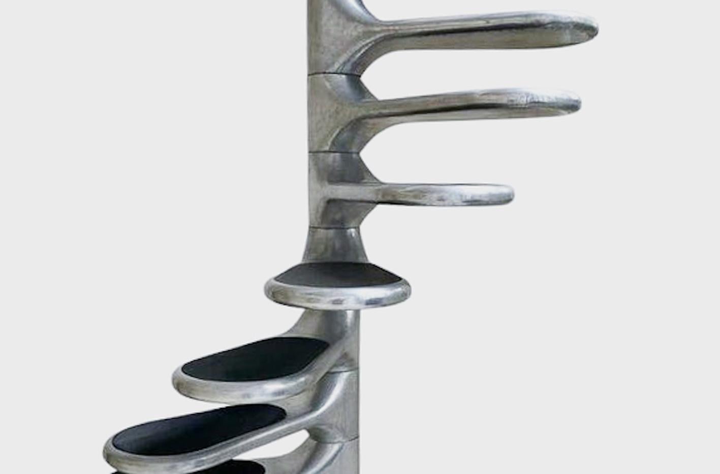 French Mid Century Modern Staircase by Roger Tallon, Galerie Laroche in Aluminum For Sale