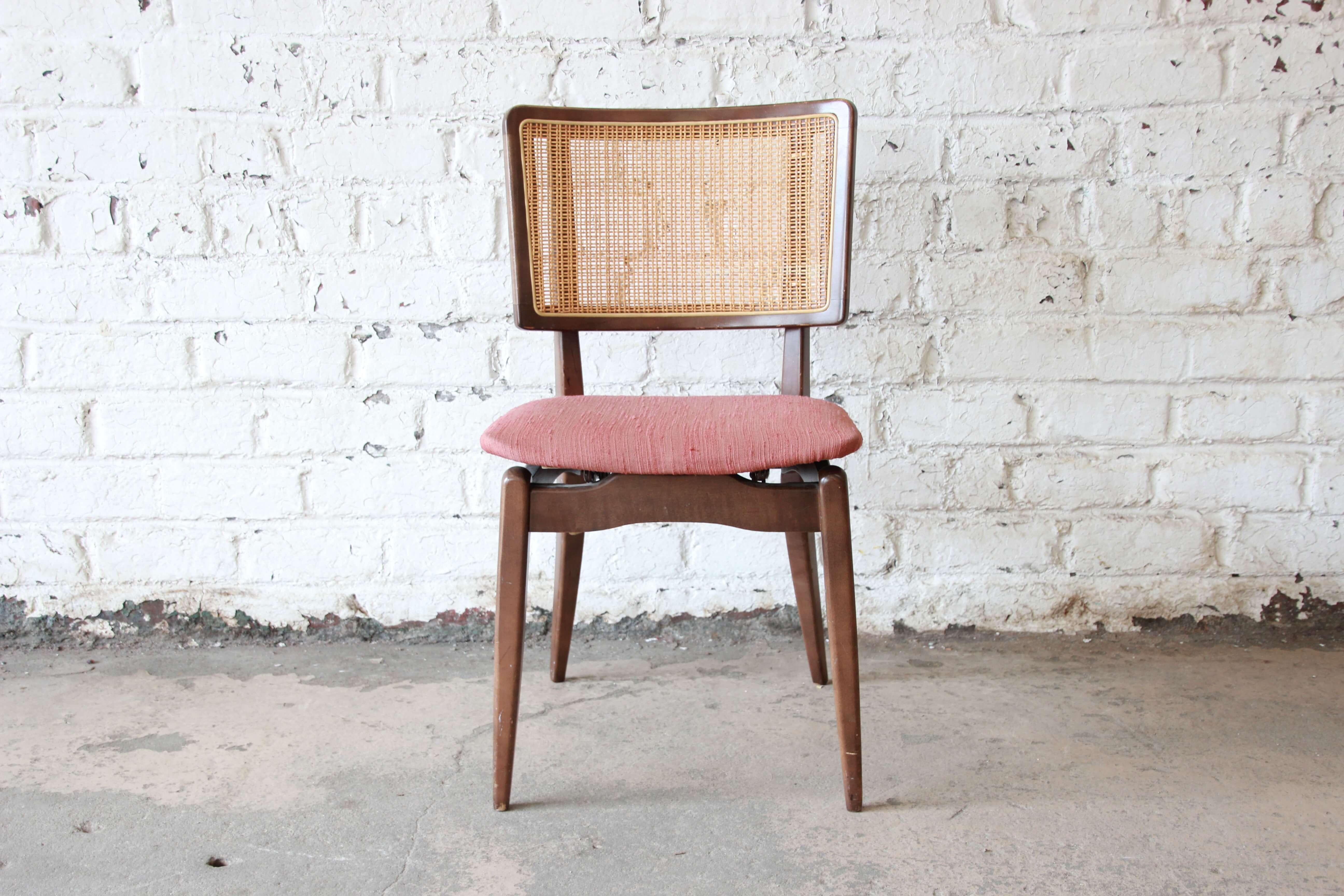 Walnut Mid-Century Modern Stakmore Folding Chairs, Set of Ten
