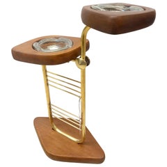 Retro Mid-Century Modern Standing Set of Ashtrays in Mahogany and Brass from Mexico