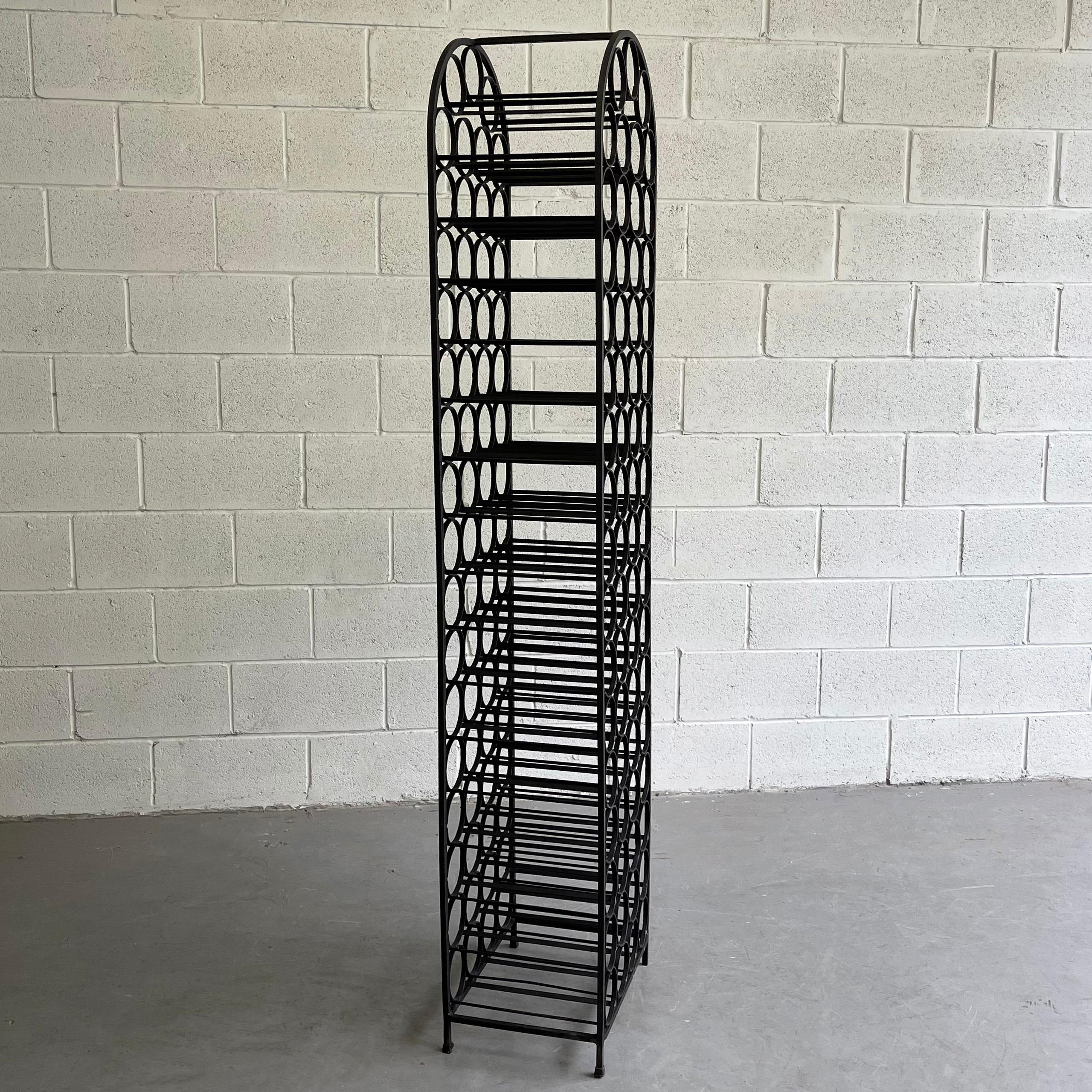 Mid Century Modern Standing Wrought Iron Wine Rack By Arthur Umanoff In Good Condition For Sale In Brooklyn, NY